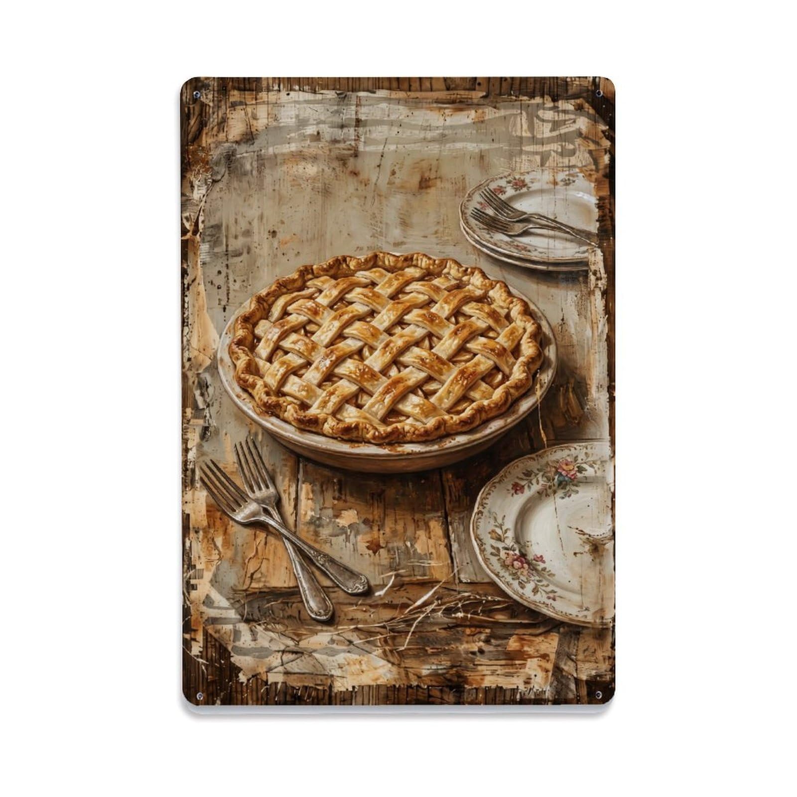 Country Dining Table Pie Dessert Countryside Home Vintage Metal Tin Sign Plaque Wall Decor for Cafe, Club, Garden Metal Poster 8x12Inch