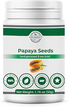 100% Natural Sun Dried Papaya Seeds | High Papaya Enzyme Papain Content | No Additives | Vegan | Laboratory Tested | Gluten & Lactose Free | Ethycally sourced Net Weight 50g 1.76 Oz