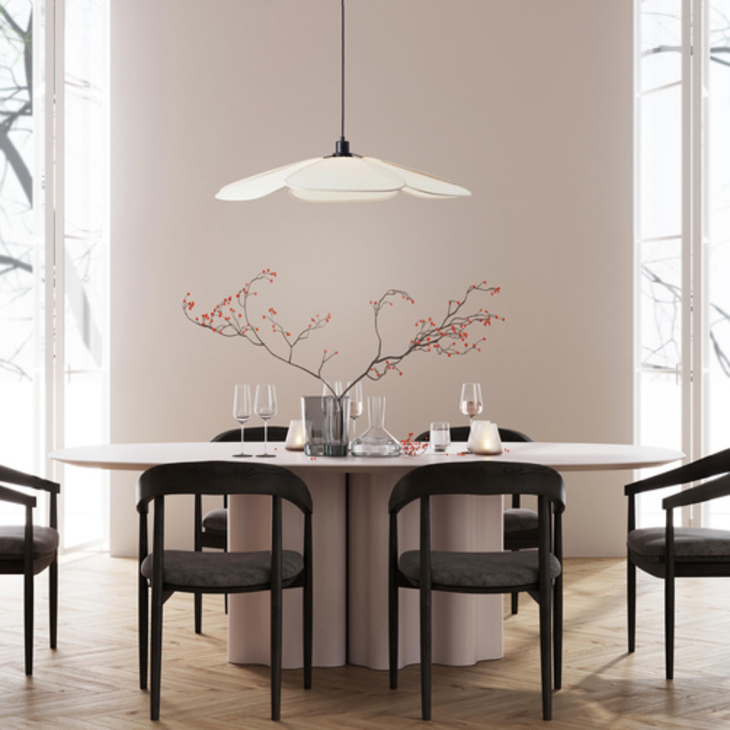 Lightbox Designer-Hängelampe mit blütenförmigem Stoff Lampen-Schirm & kürzbarem Kabel | Ø 77 cm | Pendelleuchte für das Esszimmer oder Wohnzimmer | E27 | aus Textil/Metall| in Beige