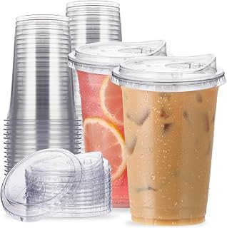 20 oz Clear Plastic Cups with Strawless-Sip-Lids, 25 Sets Disposable Cup Plastic Iced Coffee Cups, To Go Cup with Sip Through Lids for Smoothie, Milkshake, Cold Drinks for Party, Wedding, Event