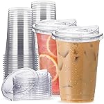 20 oz Clear Plastic Cups with Strawless-Sip-Lids, 25 Sets Disposable Cup Plastic Iced Coffee Cups, To Go Cup with Sip Through Lids for Smoothie, Milkshake, Cold Drinks for Party, Wedding, Event