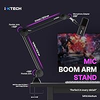 Vista 4 de IXTECH Microphone Boom Arm Stand, Heavy Duty Adjustable Mic Stand with Cable Ties, Desk Mount Arm Stand for Gaming Streaming Podcasting.