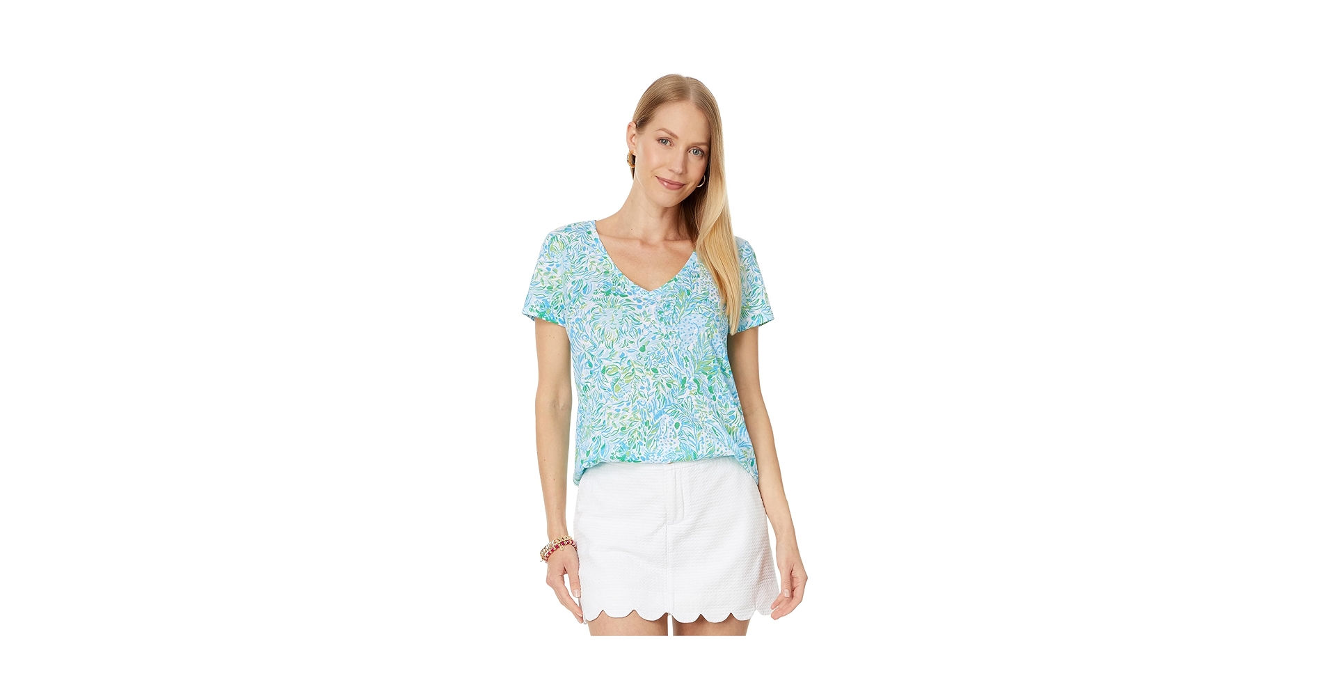 Lilly Pulitzer Womens Etta V-Neck Hydra Blue Dandy Lions XS