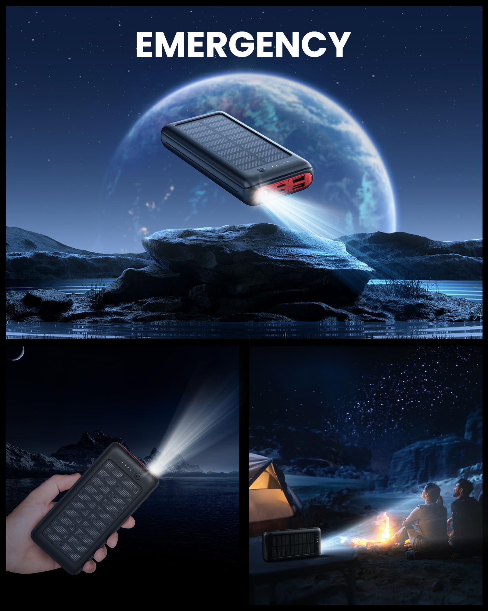 Solar Powerbank 27000mAh, 22,5W PD20W Power Bank Schnell Aufladende, Tragbares Ladegerät für Outdoor Indoor