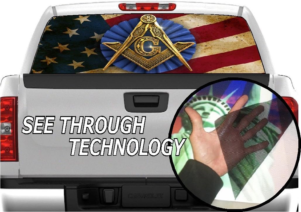 P315 Mason American Tint Rear Window Decal Wrap Graphic Perforated See Through Universal Size 65" x 17" FITS: Pickup Trucks F150 F250 Silverado Sierra Ram Tundra Ranger Colorado Tacoma 1500 2500
