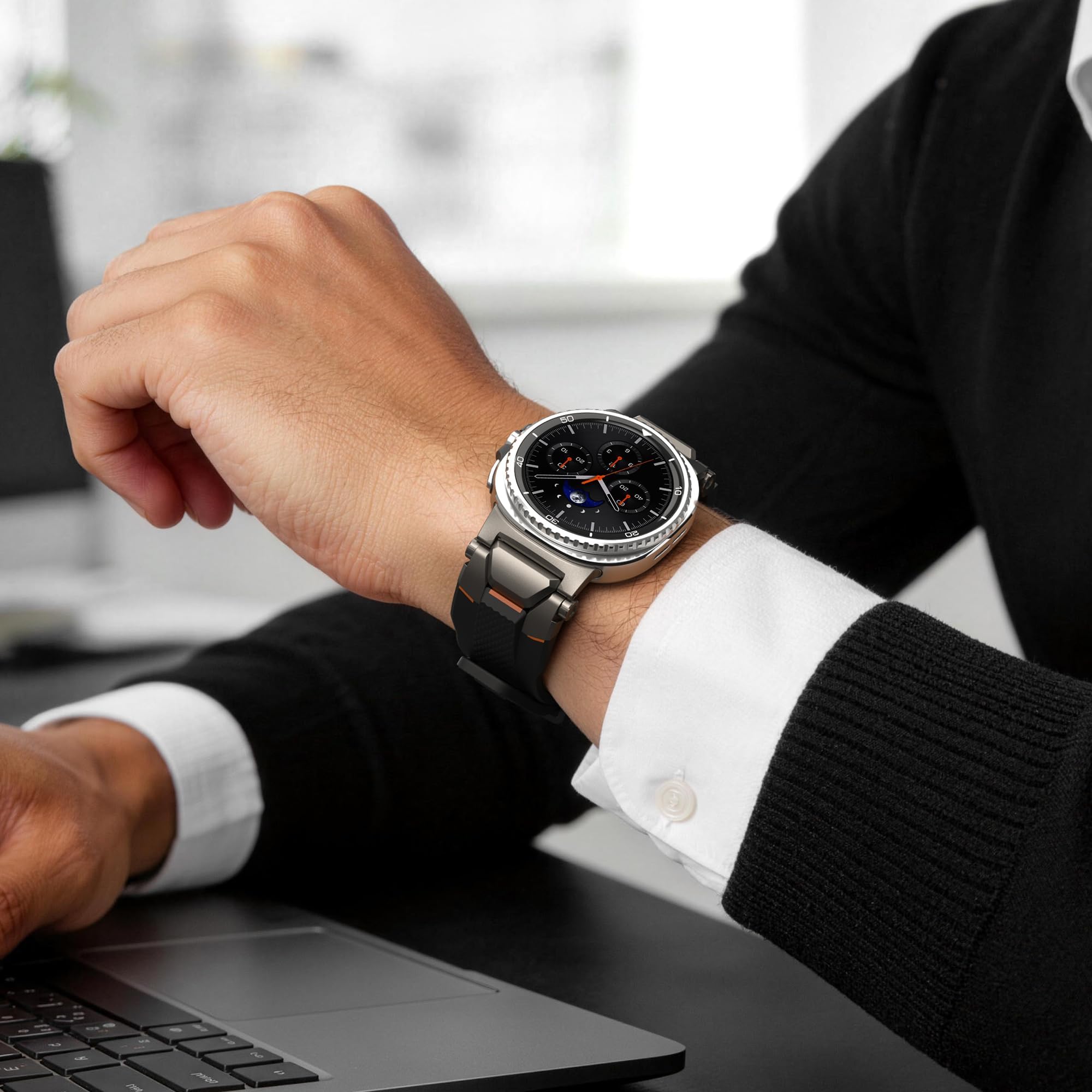 ULTIMAL Pulsera compatible con Samsung Galaxy Watch 9/8 40 mm/44 mm, 8 Classic 46 mm, resistente premium TPU y metal deportivo para hombre (negro + metal Gunmetal)