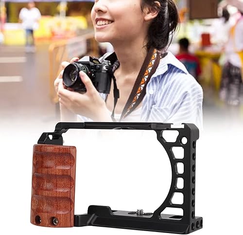 Miniatura 3 de Jaula de metal con mango de madera para Alpha A6400 A6300 A6100 A6000 Cámara Video Cage Rig, 38 Localización 14 Zapata fría para filmar Vlog