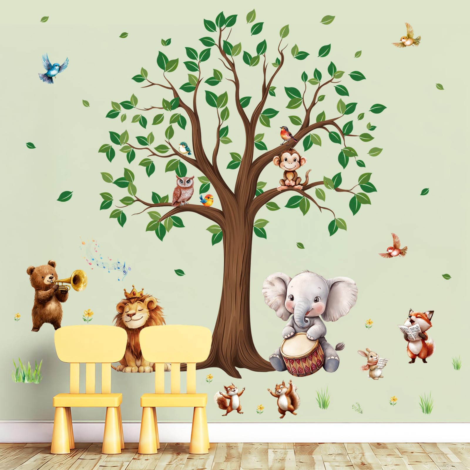 SHUCHING Large Woodland Tree Wall Decals for Baby Room Safari Zoo Wall Stickers Decoration for Kids Bedroom Nursery Playroom - Image 2