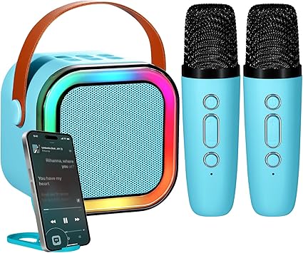 Mini Karaoke Machine for Kids - Portable Kids Karaoke Machine with 2 Microphones - Small Speaker and Microphones for Boys Girls and Toddlers - Fun Karaoke Microphone with Voice Changer