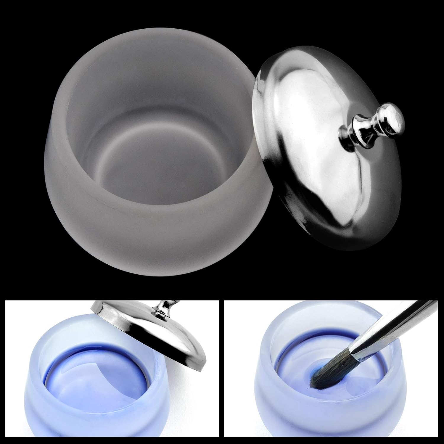 Crystal Glass Nail Art Dappen Dish with Cover Nail Glass Crystal Cup Acrylic Powder Liquid Container Disinfection Cup Frosted Nail Washing Cup Holder for Beauty Art Nail HJ-NAPB025 … - Image 3