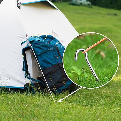 Miniatura 6 de 15 clavijas de tienda de campaña de 9 pulgadas  estacas de tienda de campaña con gancho, clavijas de metal resistentes para estacas de suelo