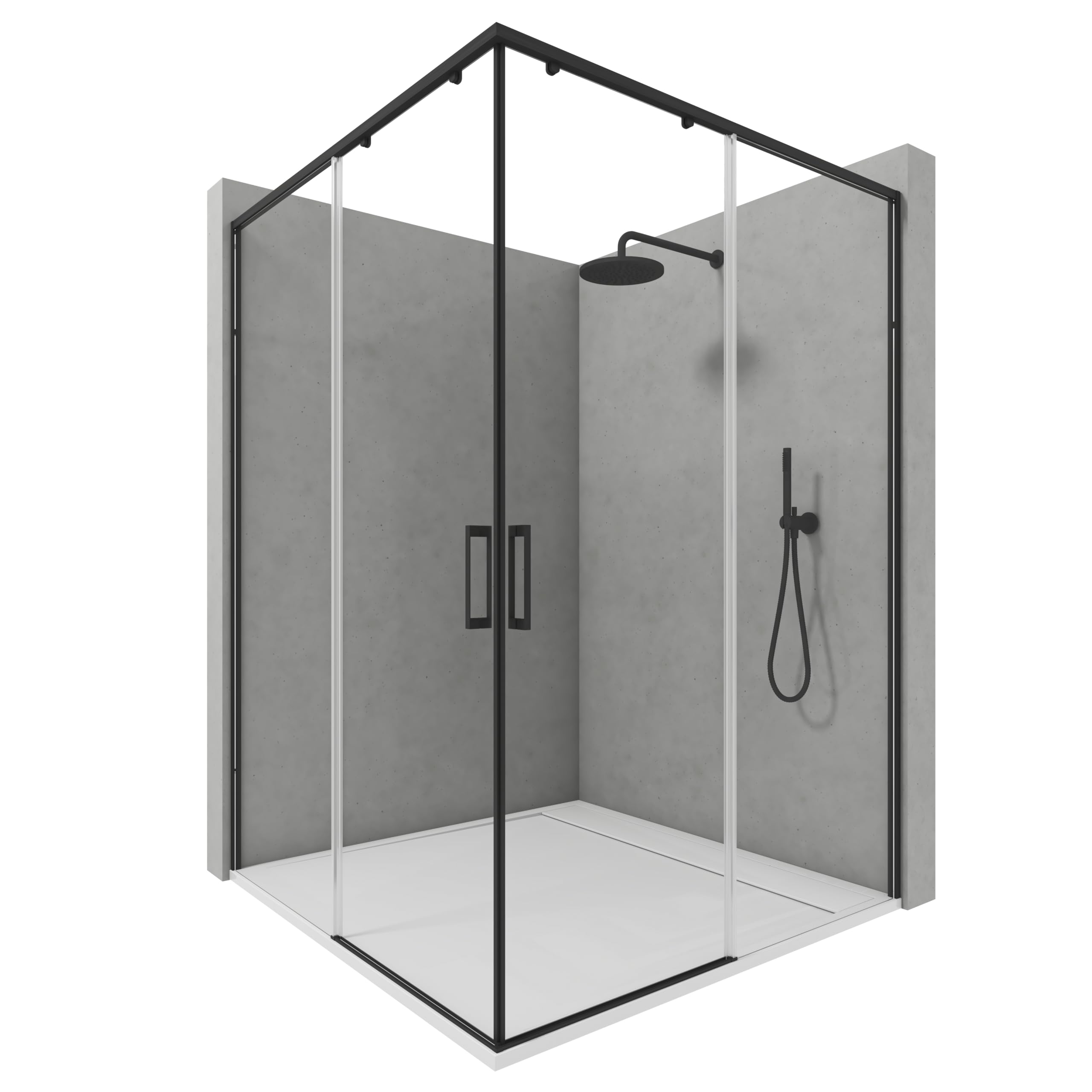 Mampara de Ducha Angular 2 Fijos + 2 Correderas - Mamparas de ducha Corredera Cristal Templado 6 mm Antical Negro Mate Puertas Reversibles – 67,5–70 x 97,5–100cm Adaptable 4cm x 195cm Alto