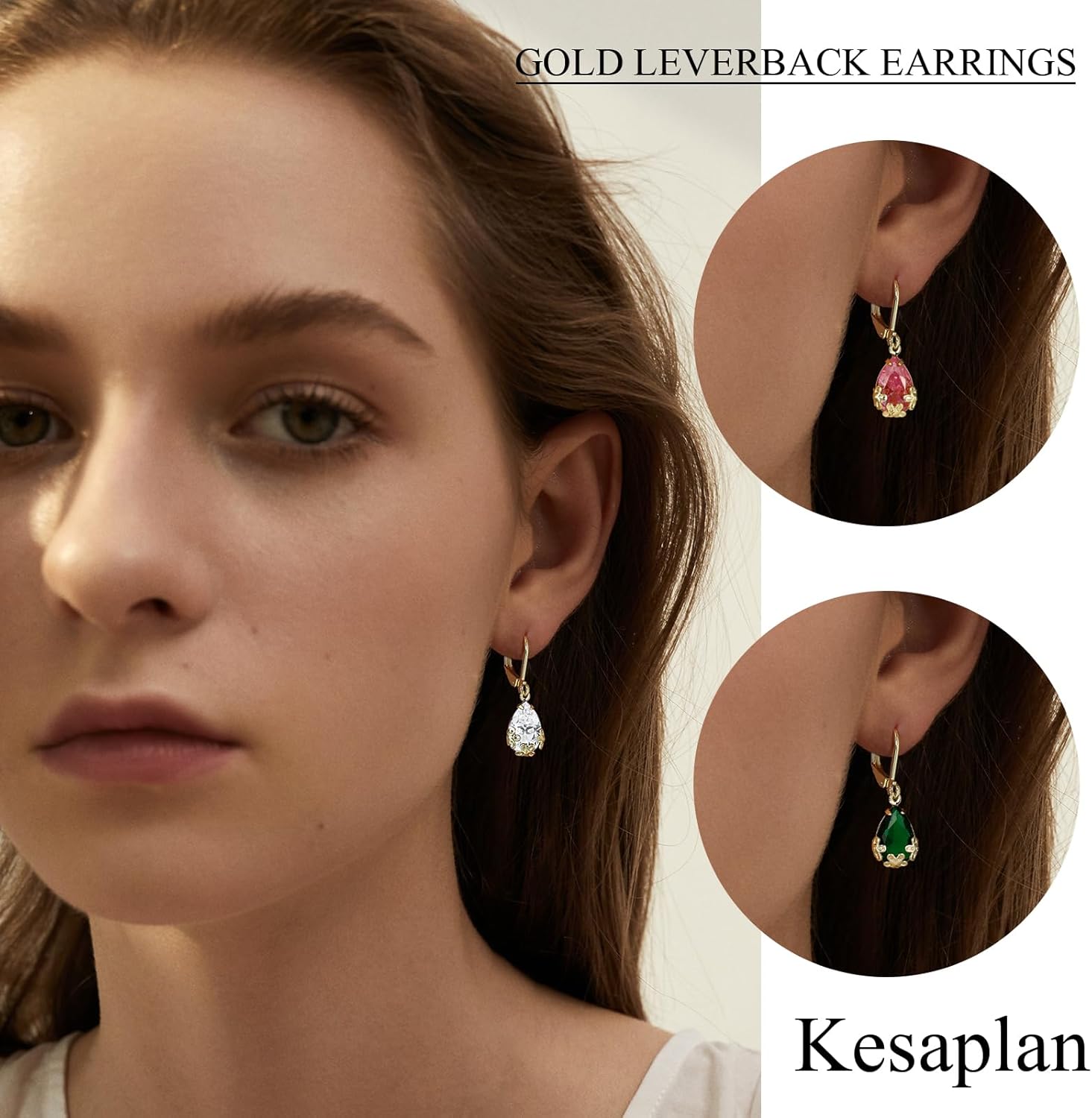 Dangle Earrings for Women Multicolor Crystal Drop Earrings Set Leverback Teardrop Earrings 925 Silver and 14K Gold Plated Hypoallergenic Fashion Cubic Zirconia Dangle Earrings Trendy Jewelry Gifts for Women - Image 3