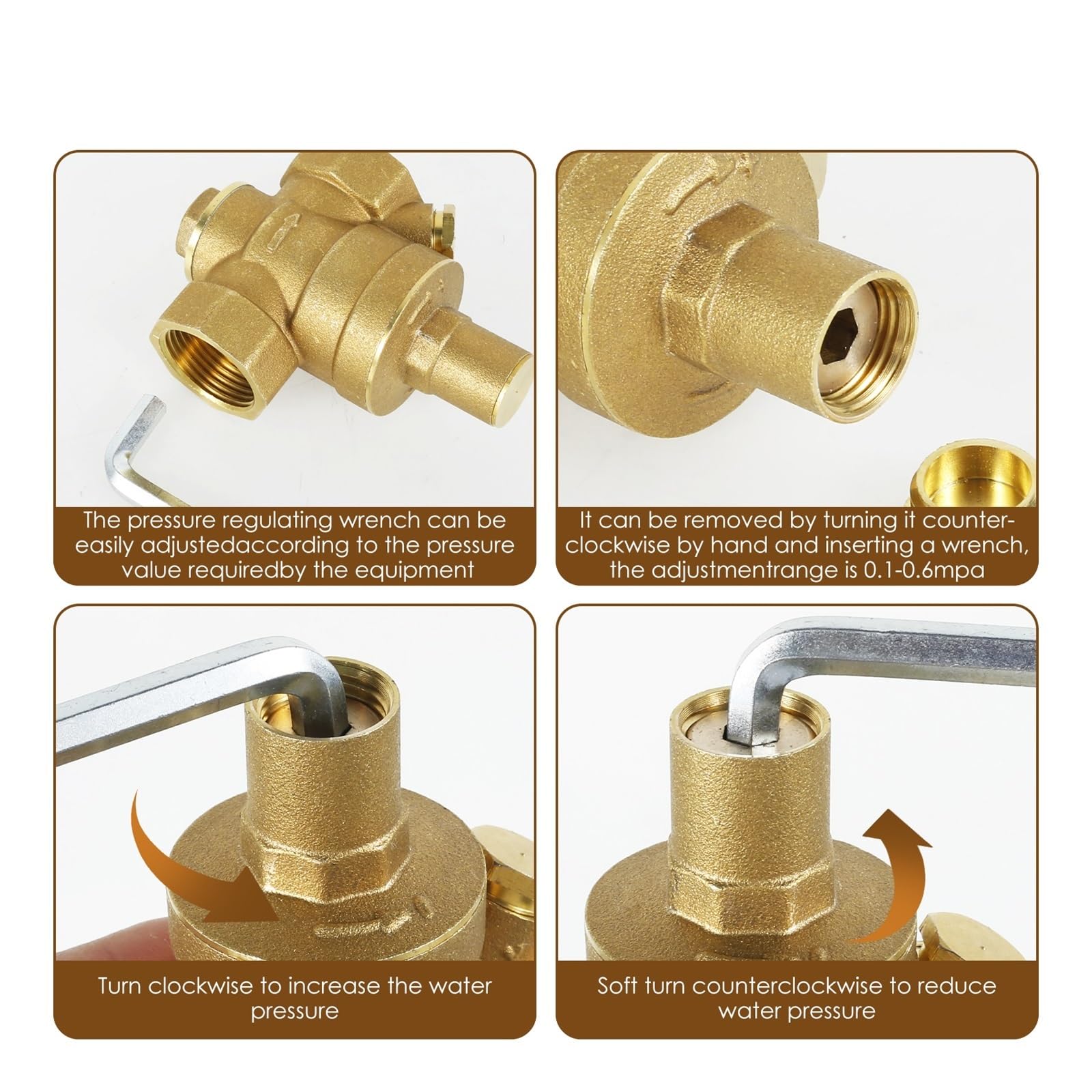 regulador de presion agua Válvula Reguladora de presión de agua de latón DN20 de 3/4 pulgadas, reductor de presión de agua, regulador DN15, medidor de válvula de alivio ajustable(DN15)