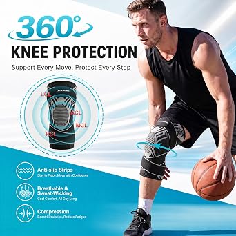 Lusenone Adjustable Knee Support with Side Stabilizers & Patella Gel Pad, Knee Brace for Women/Men, Compression Knee Sleeves for Arthritis, Meniscus Tear, Ligament Damage, MCL, ACL, Running, Sports