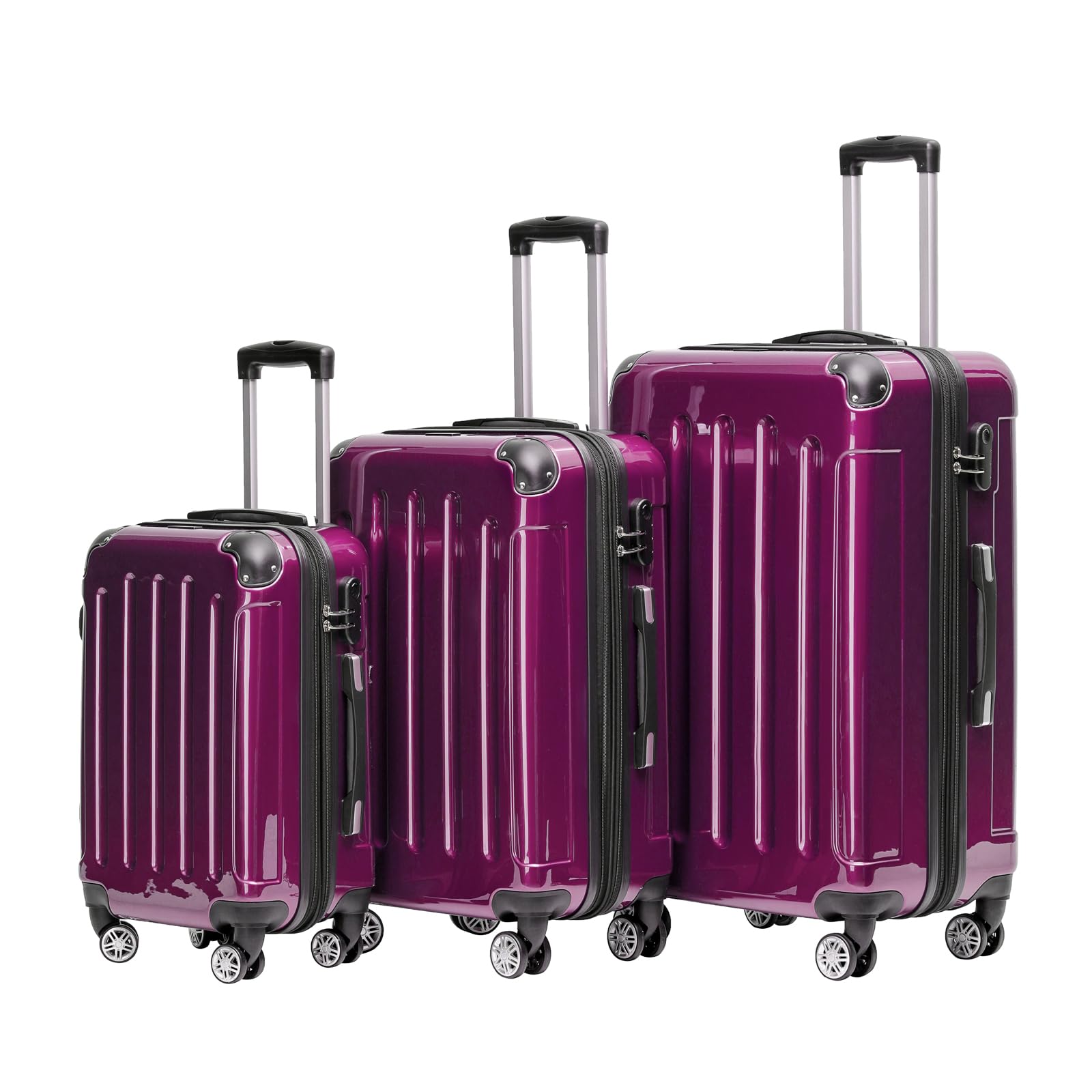 BEIBYE- 3er Kofferset Hartschalen-Koffer Reisekoffer Trolley Rollkoffer Set Reisekofferset