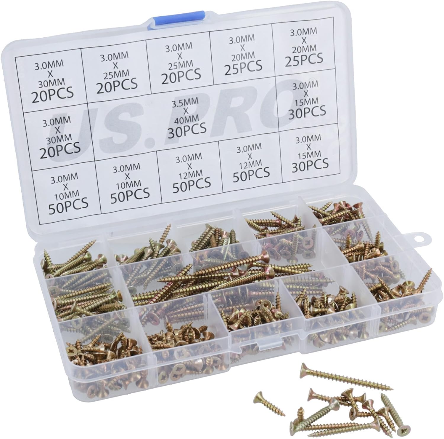 Wood Screws Assorted Sizes Pozi Drive Countersunk Fully Threaded 420pcs