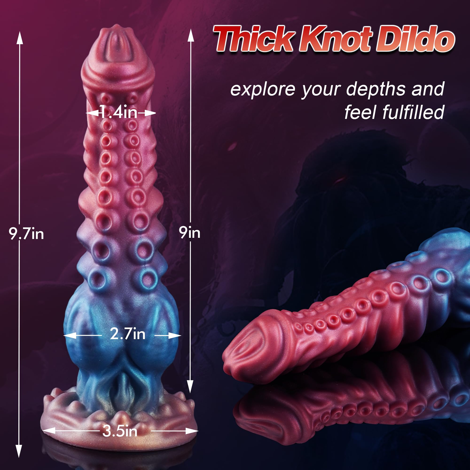 9.7in Huge Fantasy Monster Tentacle Dildo, Large Dragon Horse Thick Anal Knot Giant Big Dog Alien Silicone Knotted Dildo with Suction Cup, Adult Prostate Sex Toys for G Spot Gay Men Women