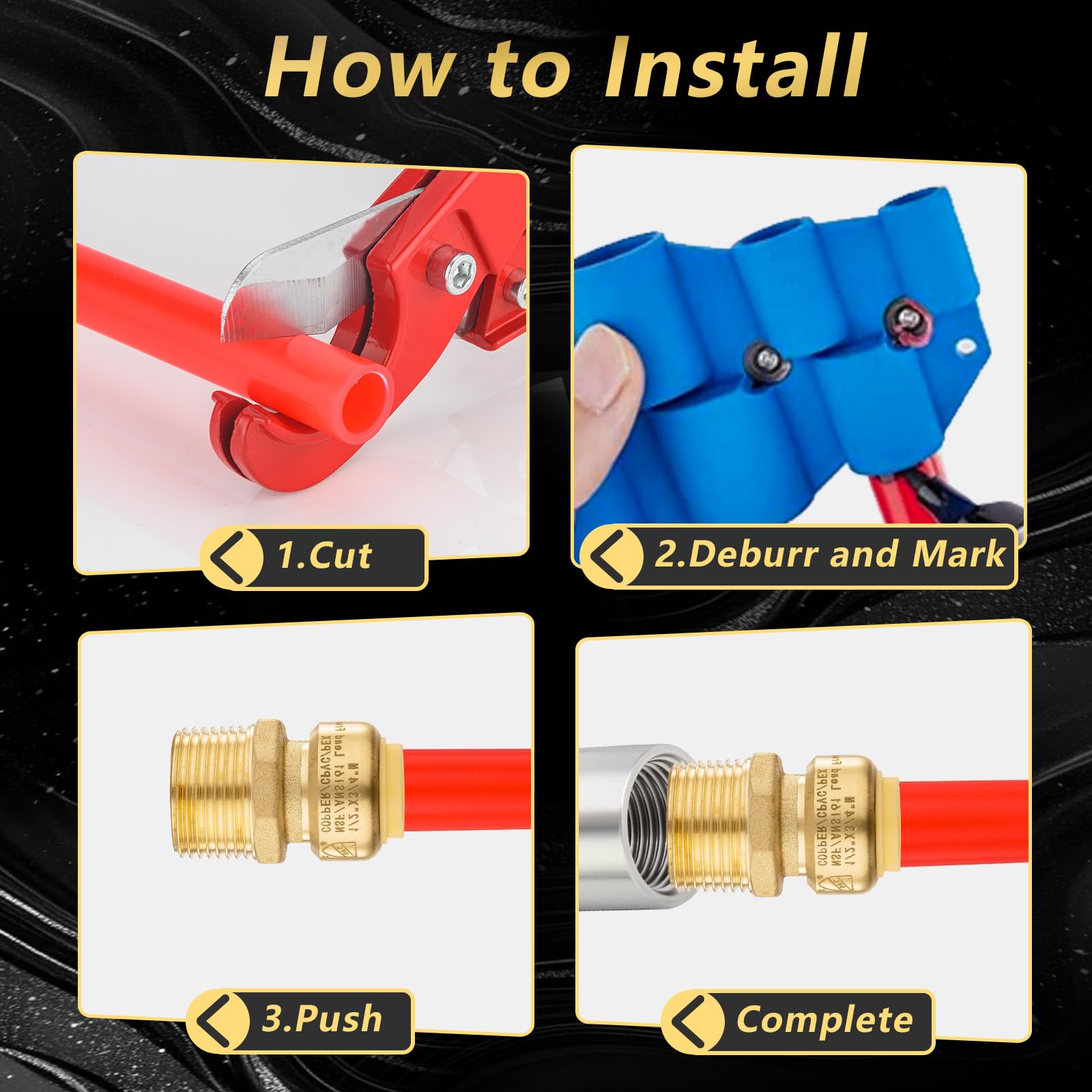 100 szt. złączek mosiężnych Foskan 1/2" Push-to-connect x 3/4" z gwintem zewnętrznym, do łączenia rur PEX, miedzianych, C, PE-RT, z zaciskiem rozłączającym do napraw hydraulicznych (PTC x MNPT)