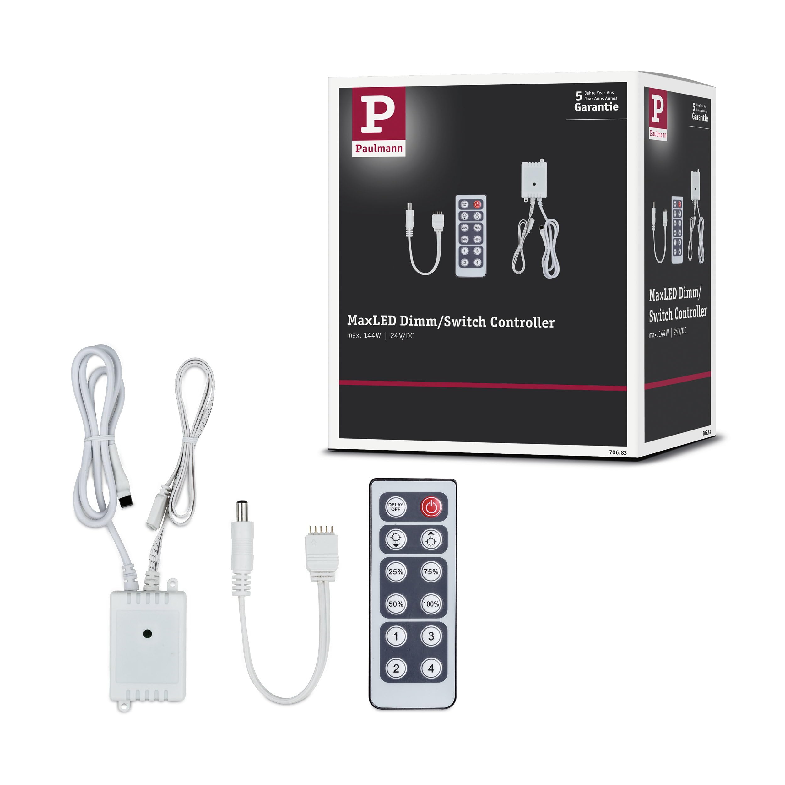Paulmann 70683 MaxLED dim/Switch Controller for LED Strip Control for Single-Colour Strips incl. IR Remote Control max. 144W, White