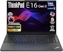 Lenovo ThinkPad E16 Gen 3, FHD + tela sensível ao toque de 16 polegadas, Intel Ultra 5-225U, 16 GB RAM, SSD de 512 GB, impressão digital, teclado retroiluminado, WiFi 6E + BT, RJ-45, Webcam FHD, Win