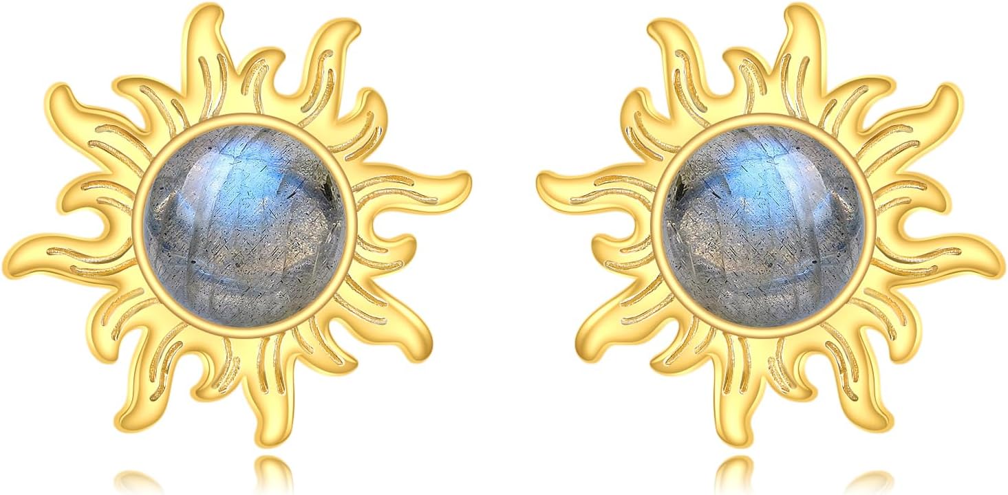 KZX Sun Earrings for Women S925 Sterling Silver Amber/Lapis Lazuli/Malachite/LabradoriteSun Dangle Drop Jewelry Gift for Mother Wife