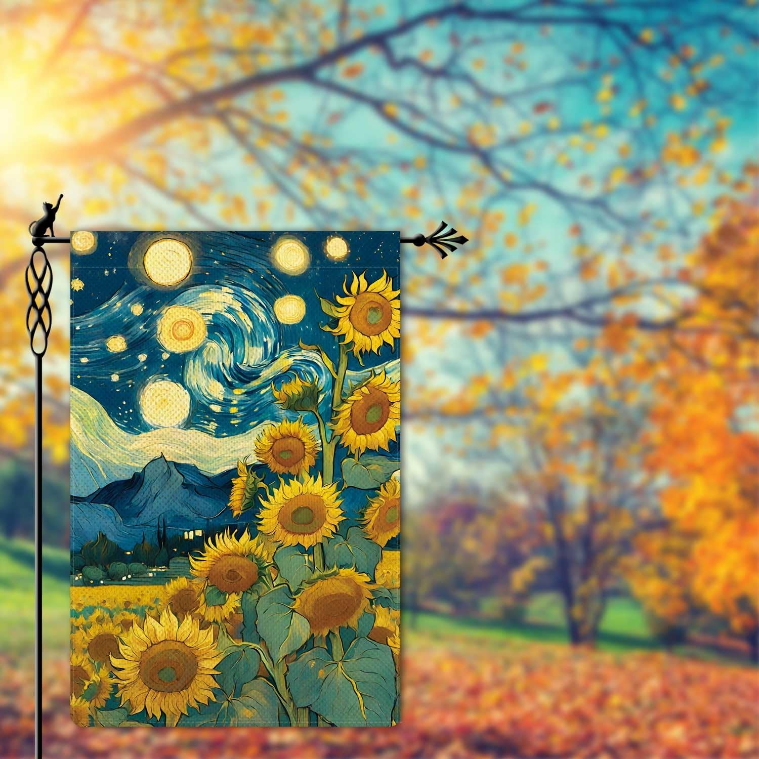 Autumn Sunflowers Garden Flag Fall Starry Night Garden Flag Vertical Double Sided Rustic Farmland Burlap Yard Lawn Outdoor Decor 12.5x18" - Image 2