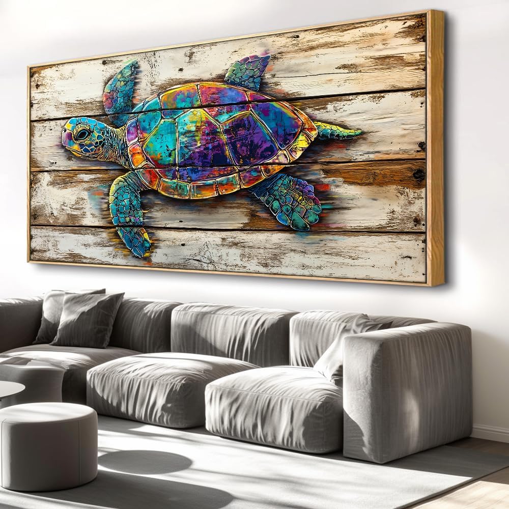 Sea turtle Wall Art For Living Room Large Size Framed Canvas Wall Art Abstract Wall Decor Abstract Art Paintings Modern Artwork Decor for Bedroom Bathroom 48x24in