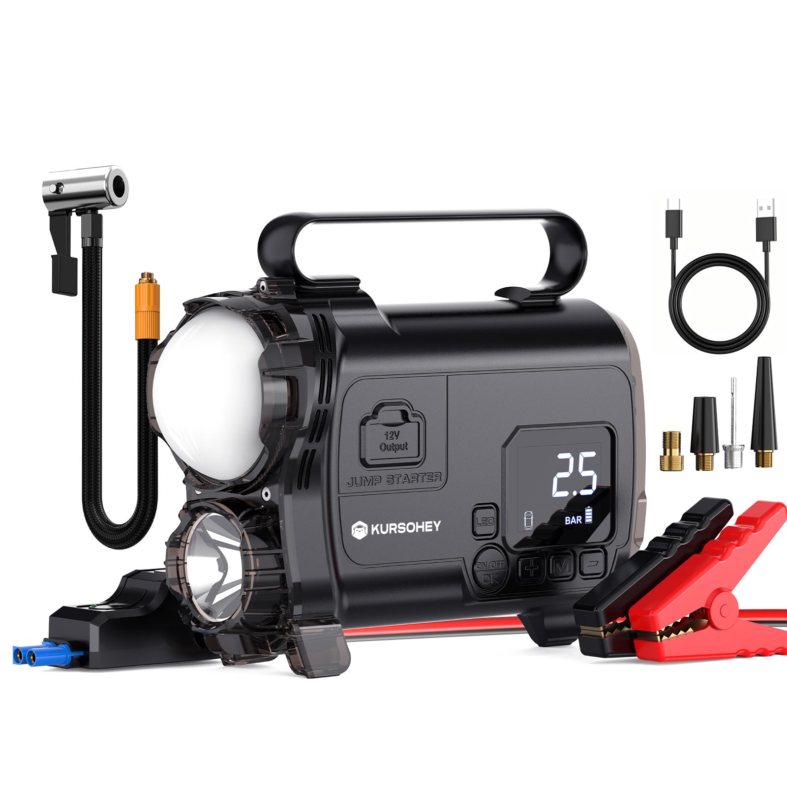 Battery Jumper Starter Portable,Jump Starter with Air Compressor, 6000A Portable 12V Jump Box Battery Pack for 9L Gas/7L Diesel Engines with Led Light