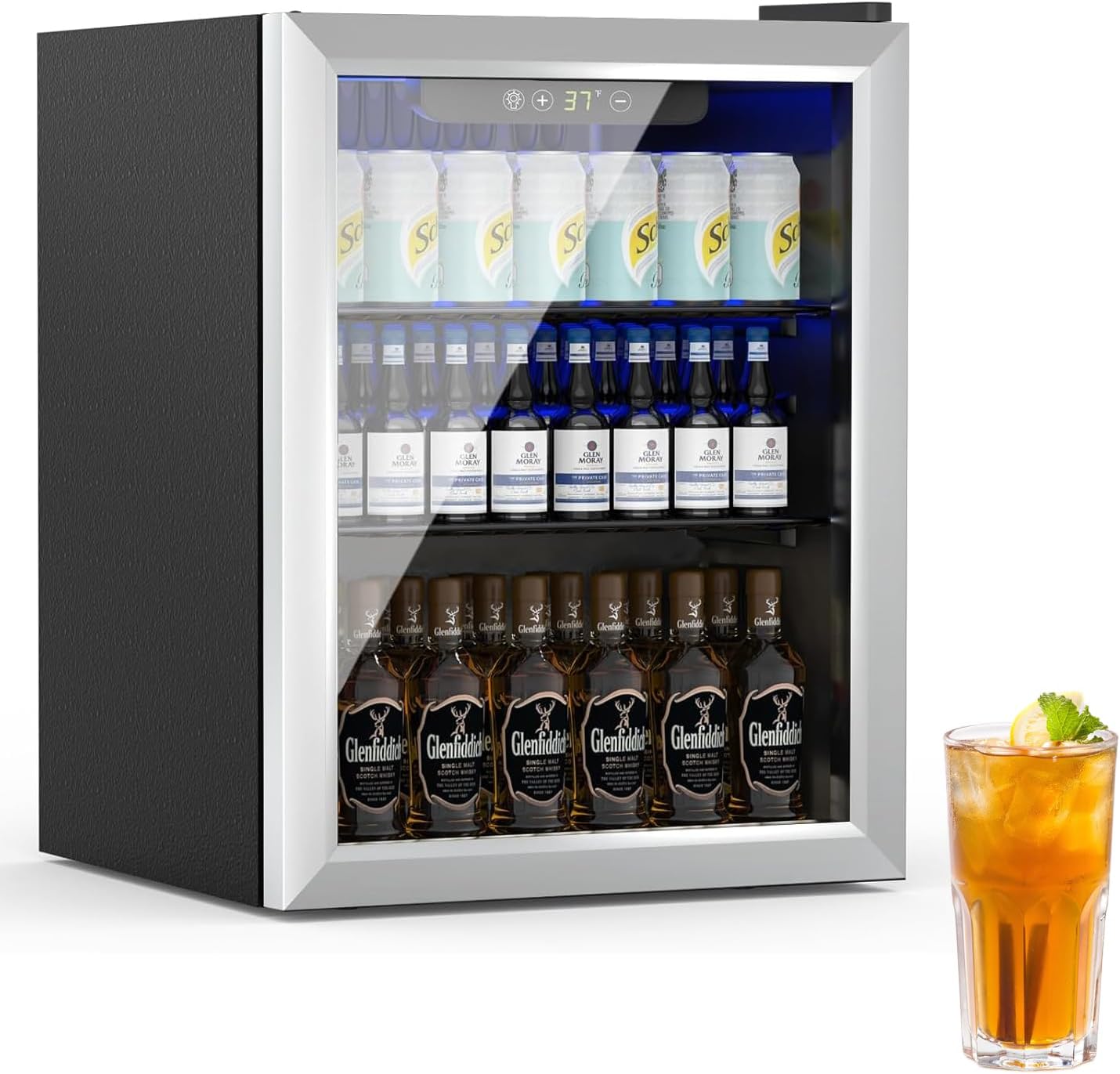 Erivess Beverage Refrigerator and Cooler, 76 Can/1.7 Cu Ft Mini Fridge with Glass Door, Adjustable Shelves for Soda,Beer,Wine, Free Standing Small Refrigerator, Digital Display, for Home, Bar, Office