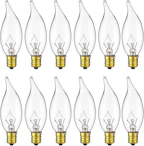 Miniatura 1 de Diodesy Bombilla incandescente pequeña con punta de llama de 15 W, base de candelabro (E12), bombilla transparente (12 unidades)