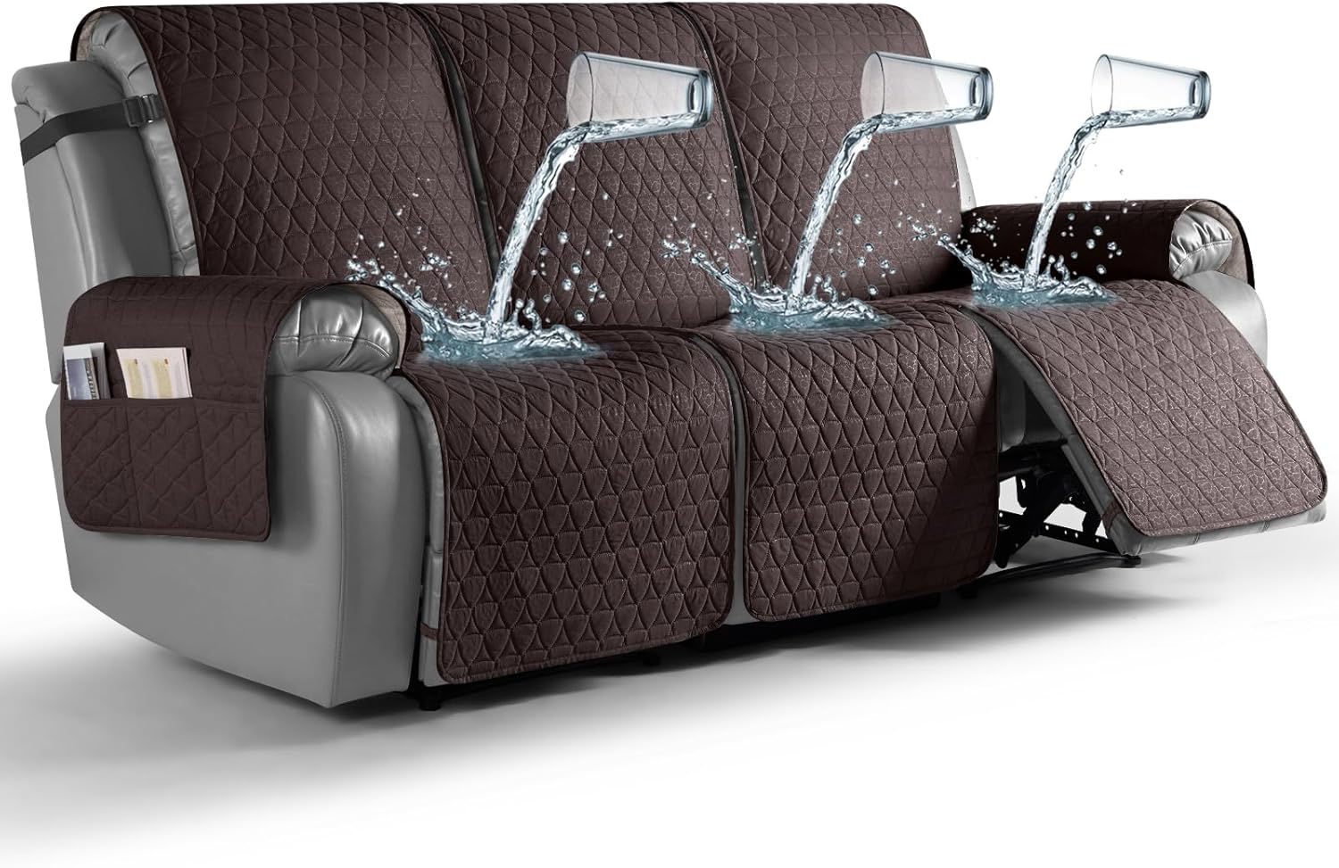TAOCOCO 100% Waterproof Recliner Cover, Non-Slip Washable Reclining Couch Cover with Elastic Leg Straps, Furniture Protector for Dogs (Chocolate, 3 Seater)