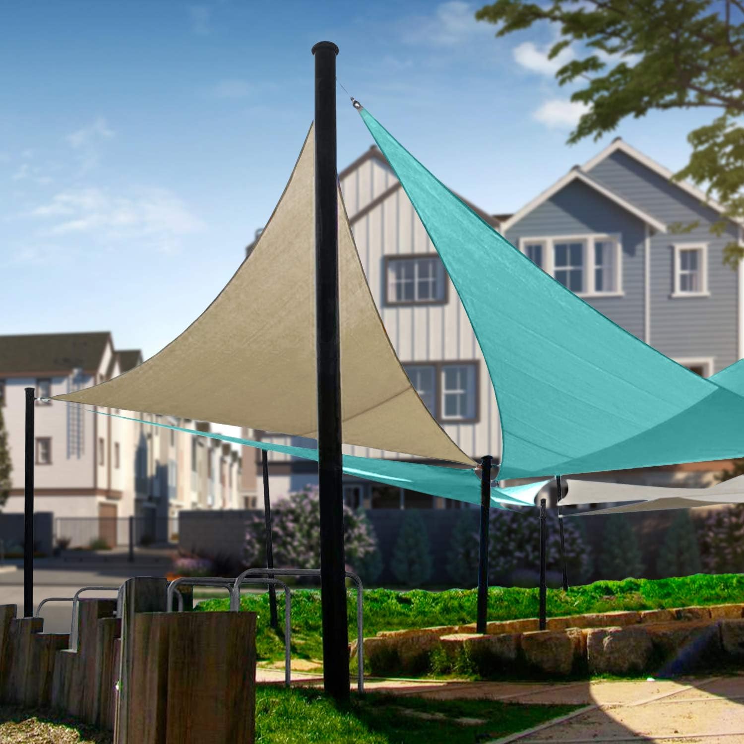 TANG Sunshades Depot 18'x21'x28' Right Triangle Waterproof Knitted Shade Sail with 8 inch Kit Curved Edge Beige U*V Block Shade Fabric Pergola Carport Awning Canopy Replacement Awning
