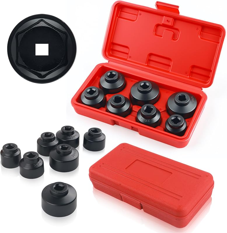 7PCS Oil Filter Sockets with 3/8" Drive,Gear wrench Oil Filter Socket Set Includes 38mm/36mm/32mm/30mm/29mm/27mm/24mm,Car Accessories Compatible with BMW/Ford/GMC/Chevrolet