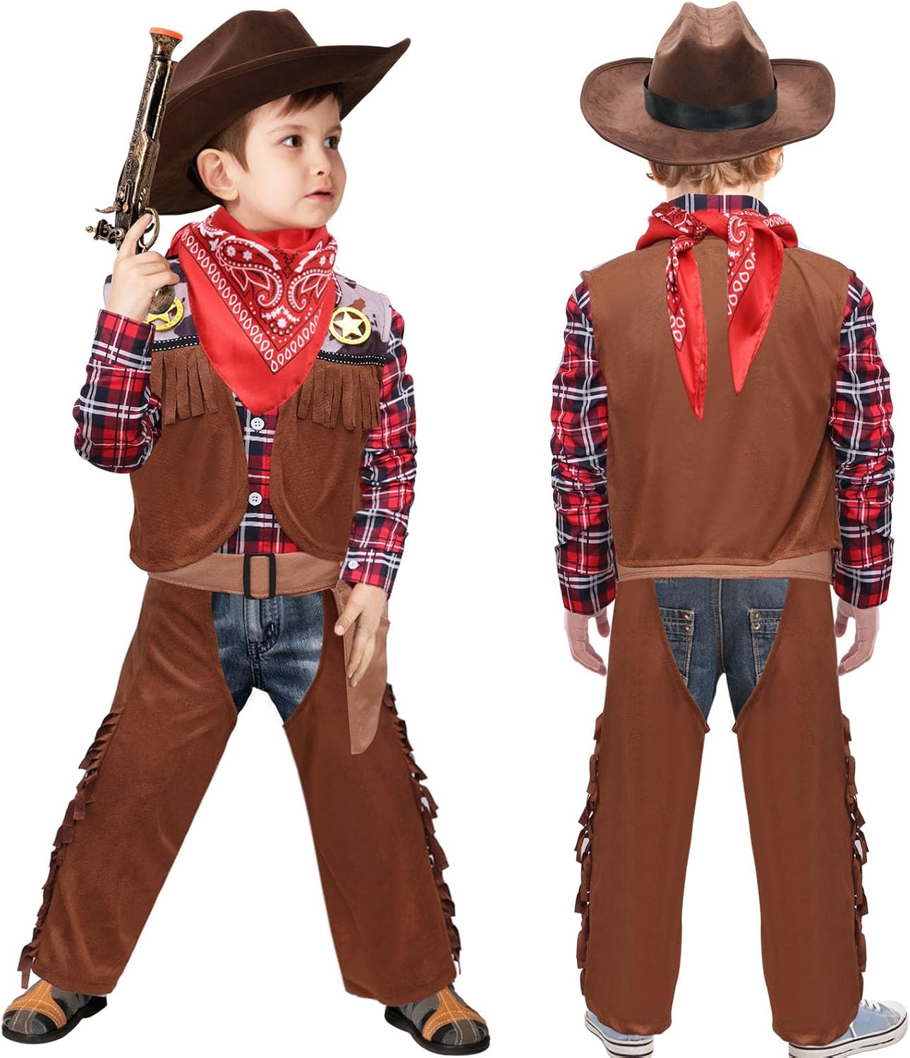 Latocos 7 PCS Kids Cowboy Costume for Boys Ages 3-10 Years Halloween Party Dress Up Role Play and Cosplay - Image 2