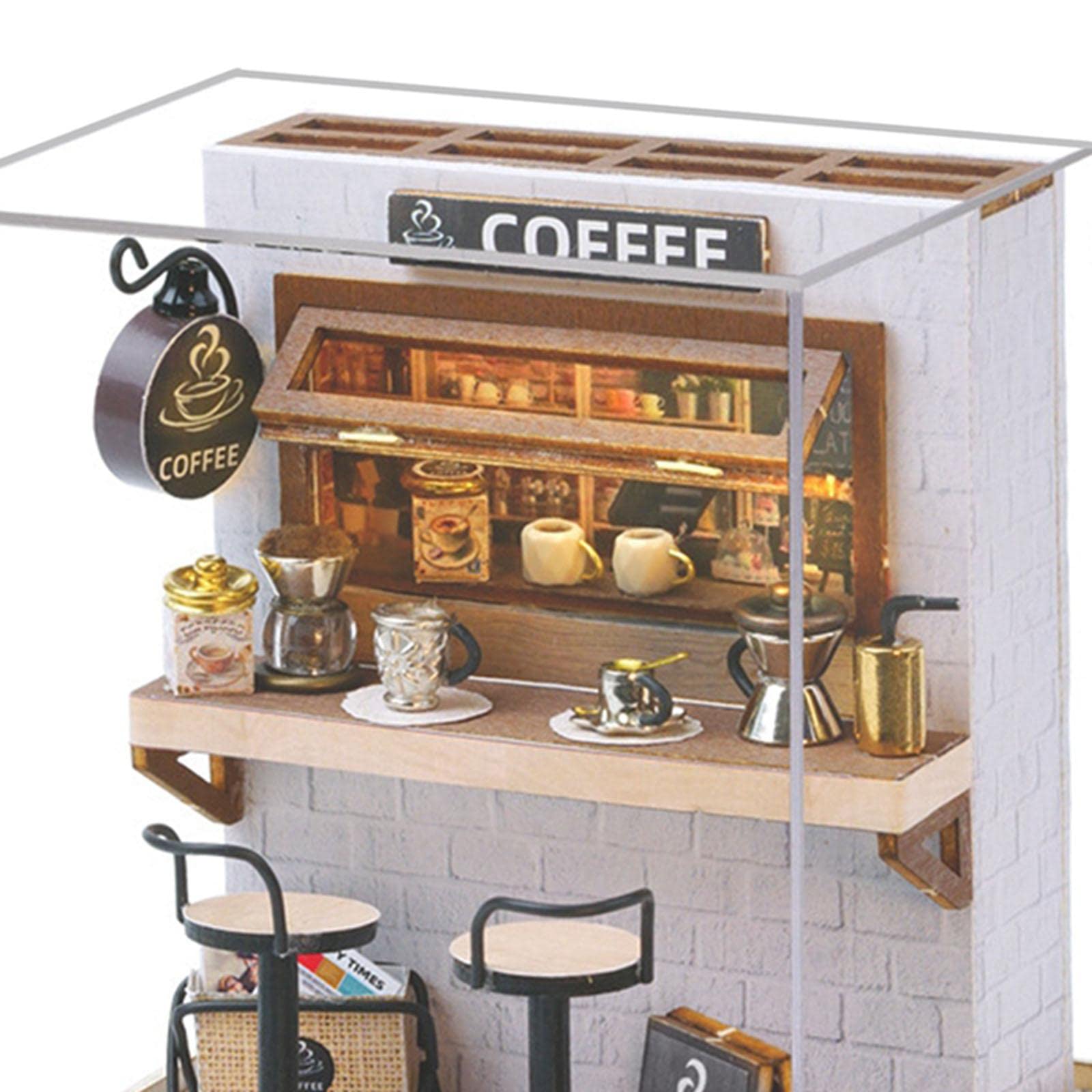 Juego de 5 casas de muñecas en miniatura de madera para niños, adultos, amigos, hora del café, estilo 4