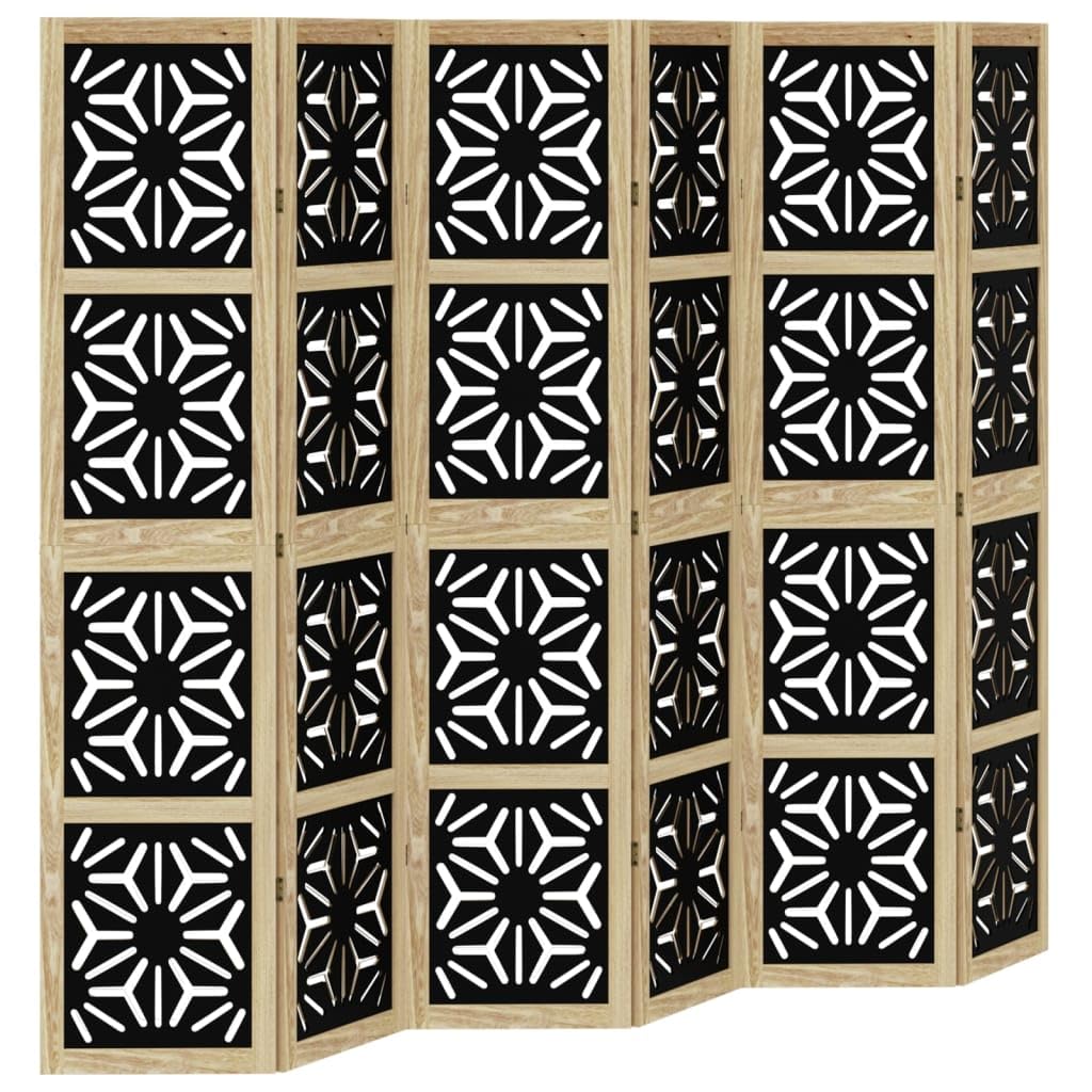 vidaXL Room Divider Screen-6 Panel Paulownia Wood Privacy Partition-Brown/Black-210x180cm
