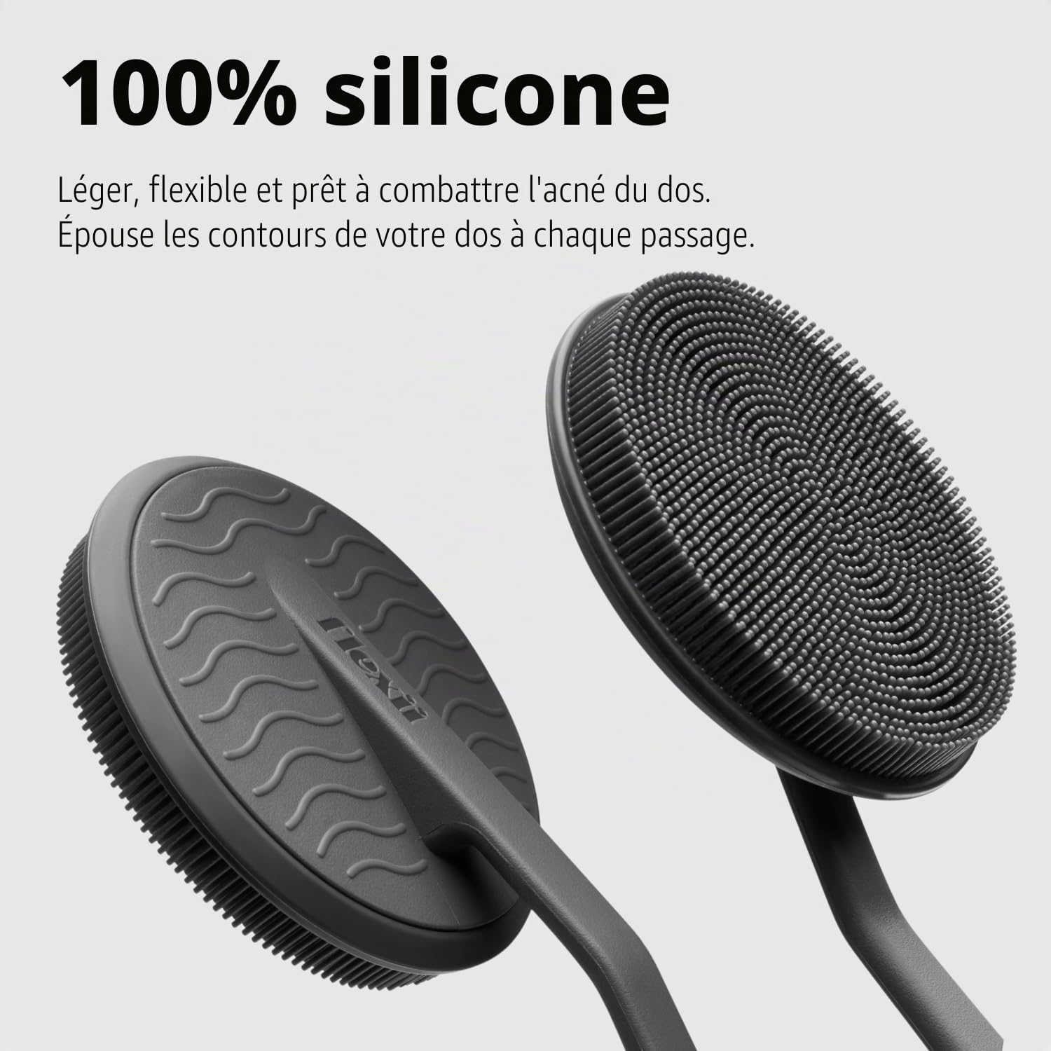 flexii® Brosse à dos en silicone – Brosse à dos à manche extra long de qualité supérieure pour douche, exfoliante en profondeur, nettoyage en profondeur, durable pour homme et femme