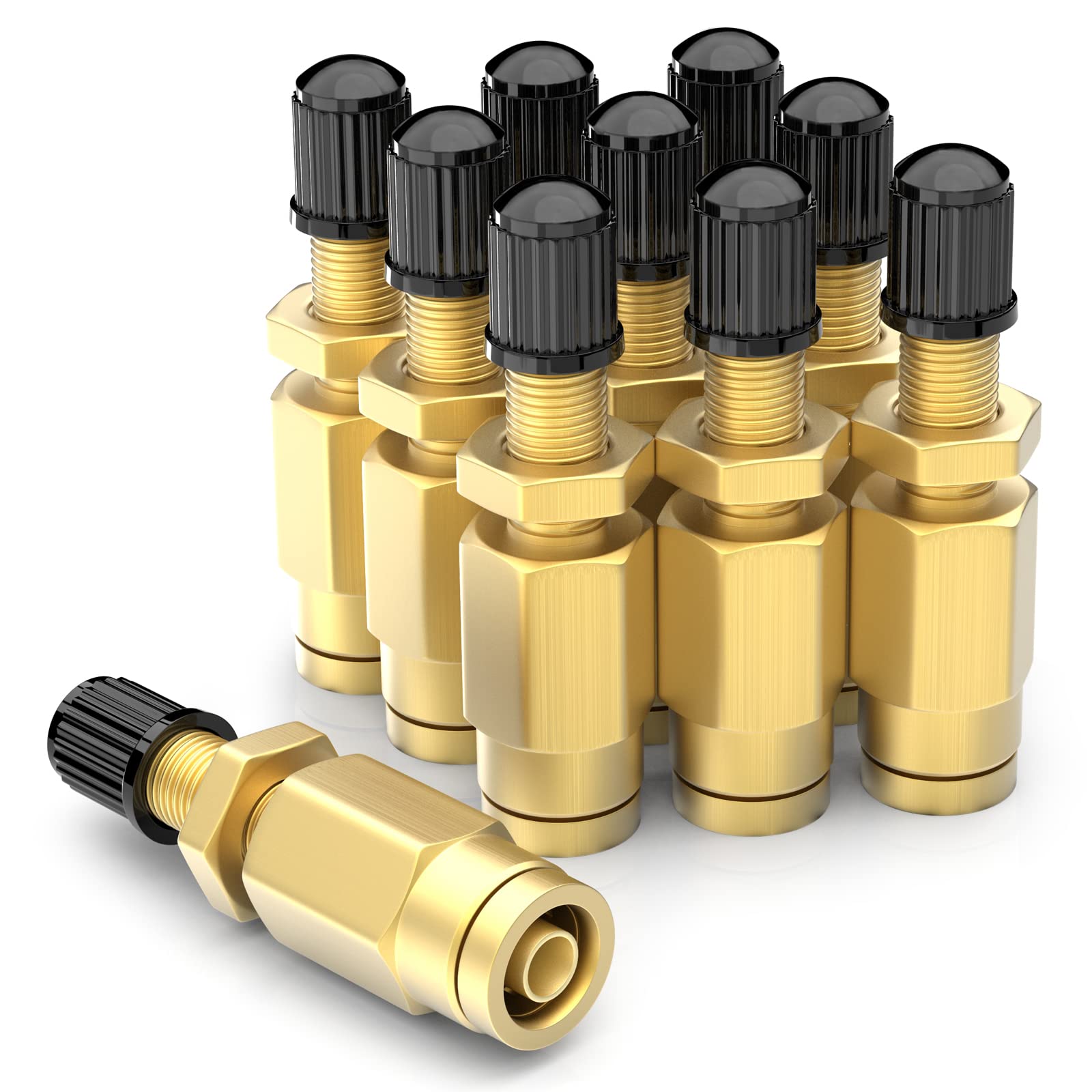GASHER 10PCS 1/4" Brass Inflation Schrader Valve (DOT Approved) with Push Connection, 1/4" OD Air Line Tubing, Air Line and Air Spring Suspension for Semi Truck Trailers