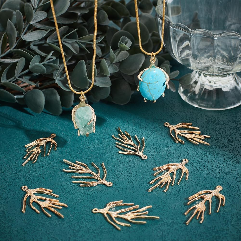 NBEADS 20pcs Branch Shape Blanks Prong Settings, Handmade Claw Pendant Tray Bezel Trays Alloy Charms for DIY Crafts Necklace Jewelry Making, Golden - Image 6