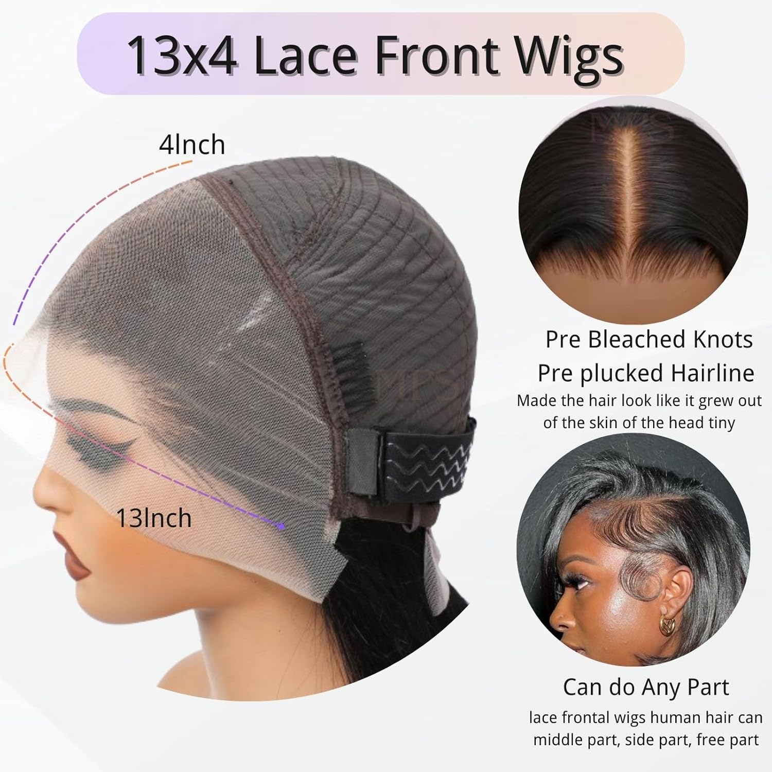 MPS 13x4 Lace Front Human Hair Wig Short Bob Pre Bleached Knots Natural Black Glueless Wigs for Women Work Travel Party 10inch