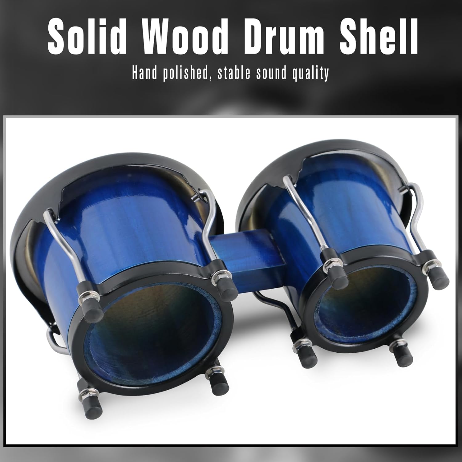 Wood Bongos Drum Set for Beginners Natural Adult Bongo with Tuning Wrench Bongo Drums 4" and 5" Tunable Percussion bongo drum Natural Animal Hides Metal (Blue)