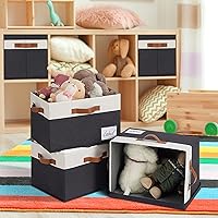 Vista 6 de GhvyenntteS Contenedores de almacenamiento extra grandes con tapas, cajas de almacenamiento plegables de tela con tapas y 3 asas de cuero, cestas