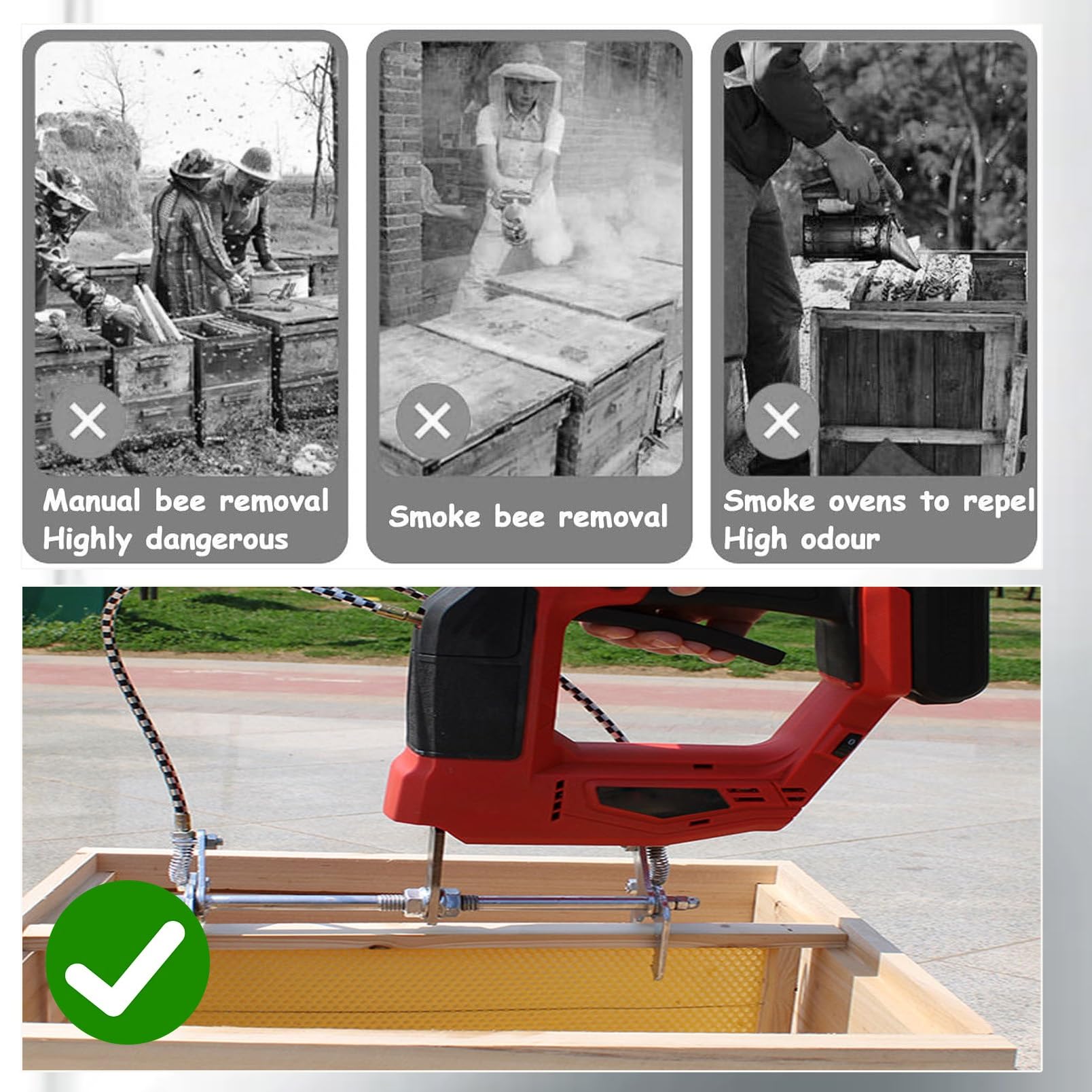 Elektrischer Bienen-Shaker, tragbarer kabelloser Bienenrahmen-Shaker mit Hebeklemme, 4 einstellbare Geschwindigkeiten für effiziente Imkerei und Honigernte