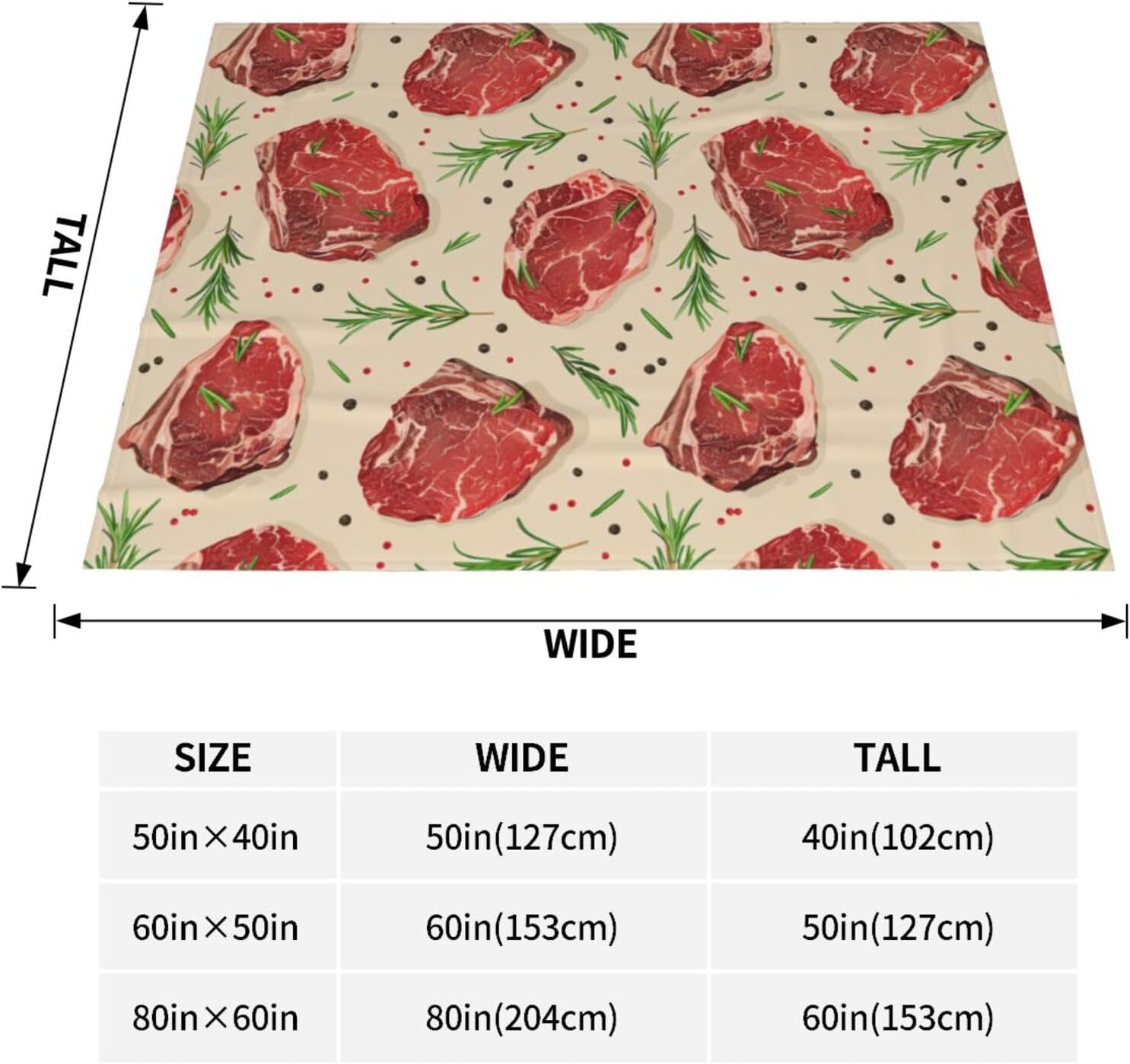 Steak and Herbs Blanket Gifts for Women Men Adults Steak Lovers, Beaf Meat Foods Plush Fleece Throw Blankets, Cozy Soft Warm Bedding Decor for Sofa Living Room Travel 50"x60"