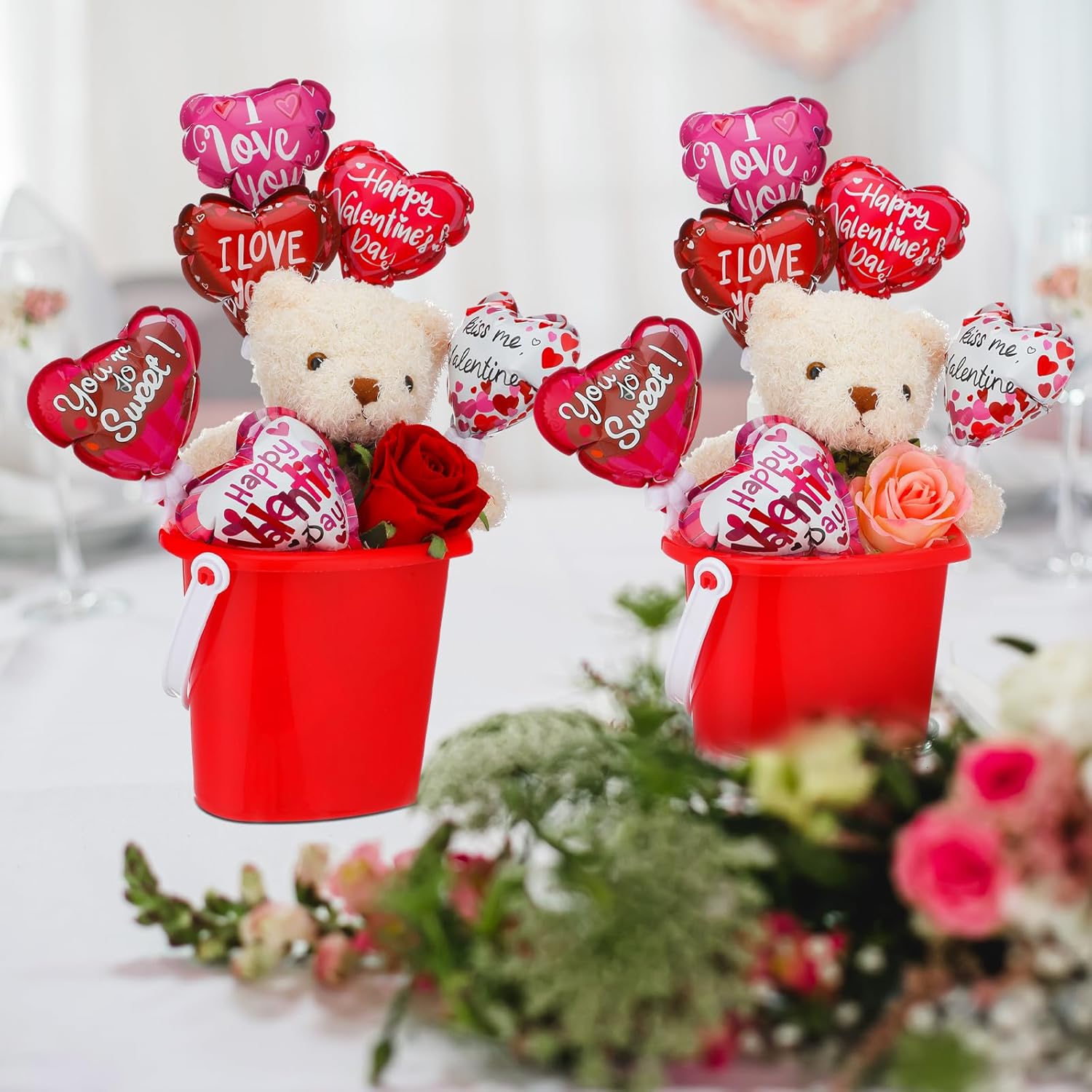 102 Pcs Valentine's Self Inflating Balloons Mini Heart Balloon on a Stick 4 Inch I Love You Balloons with Rod for Valentines Engagement Wedding Party Romantic Decorations - Image 5