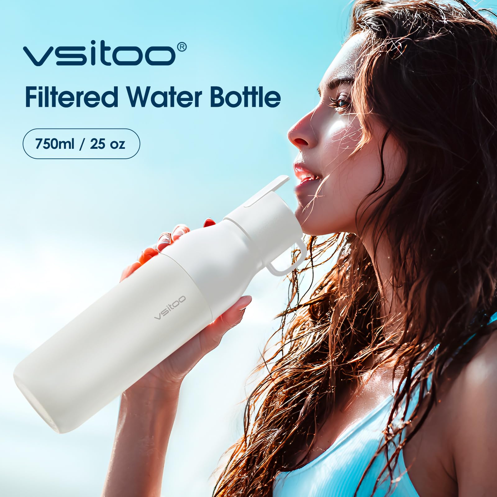vsitoo Botella de agua filtrante de fibra de carbono de 25 onzas, botellas de agua aisladas de acero inoxidable con filtro, botella de agua filtrante sin BPA, reemplaza a 300 botellas de agua de