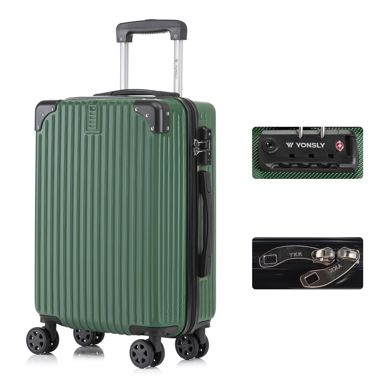 yonsly Koffer Suitcase, Trolley Reisekoffer, Rollkoffer Handgepäck mit 4 Rollen 360°, ABS Hartschalen, Sicherheitsschloss, Weicher Gummigriff, 210D-Futter