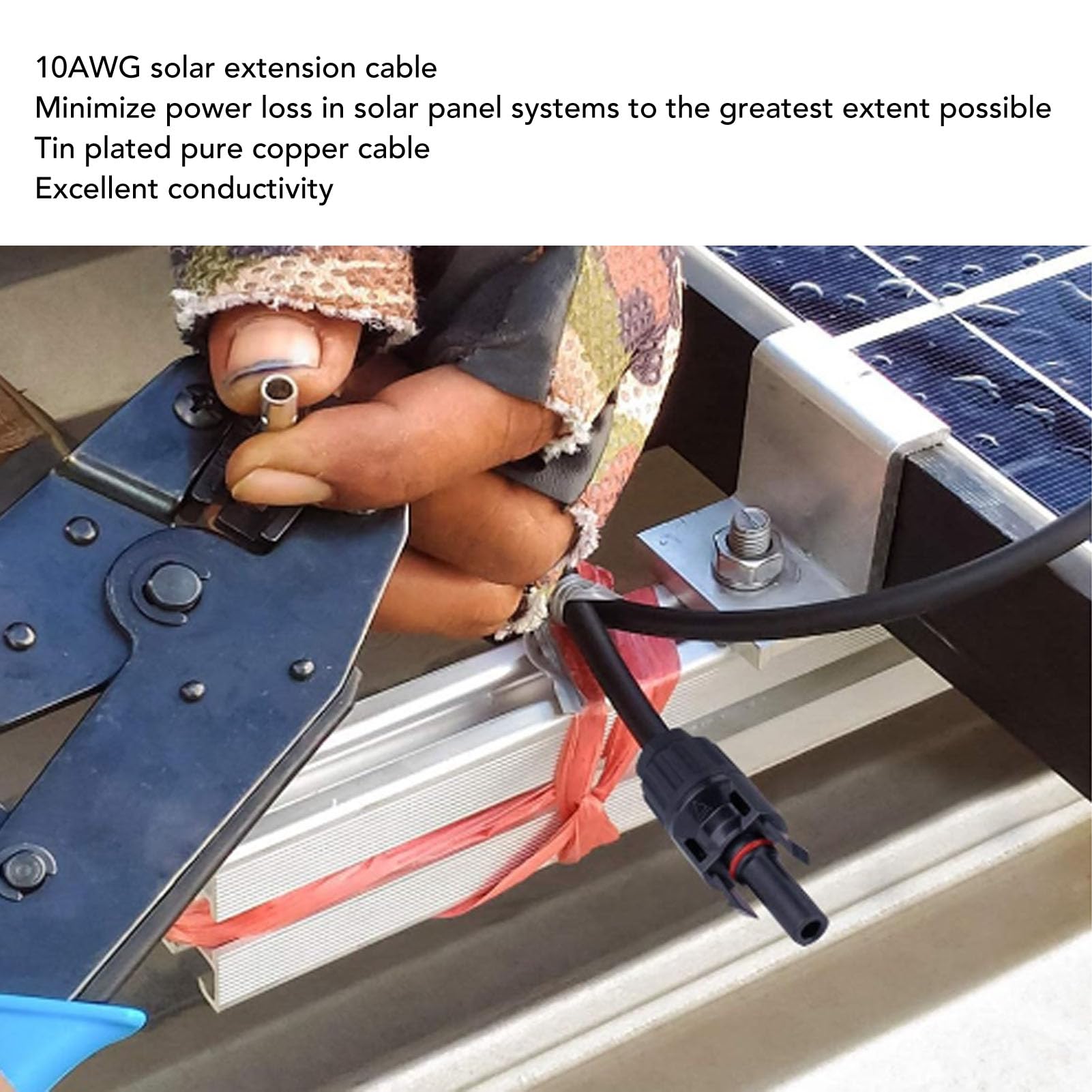 Kabel przedłużający solarny 10 AWG do CHHELIHL, niska strata mocy, przewód z miedzi cynowanej, wodoodporny IP67, łatwy montaż, złącza męskie/żeńskie,