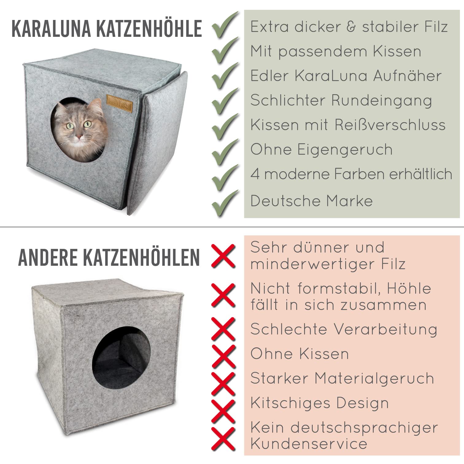 Katzenhöhle Filz fürs Regal z.B. IKEA Kallax oder Expedit I Kuschelhöhle Regal I Katzenhöhle für 2 Katzen oder große Katzen I Katzen Schlafplatz Katzenkorb Filz (Hellgrau)